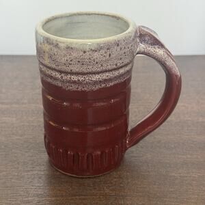 Insook Pottery Mug Speckled Brown Red Gray Artesian Handmade Folk Art Dove Logo